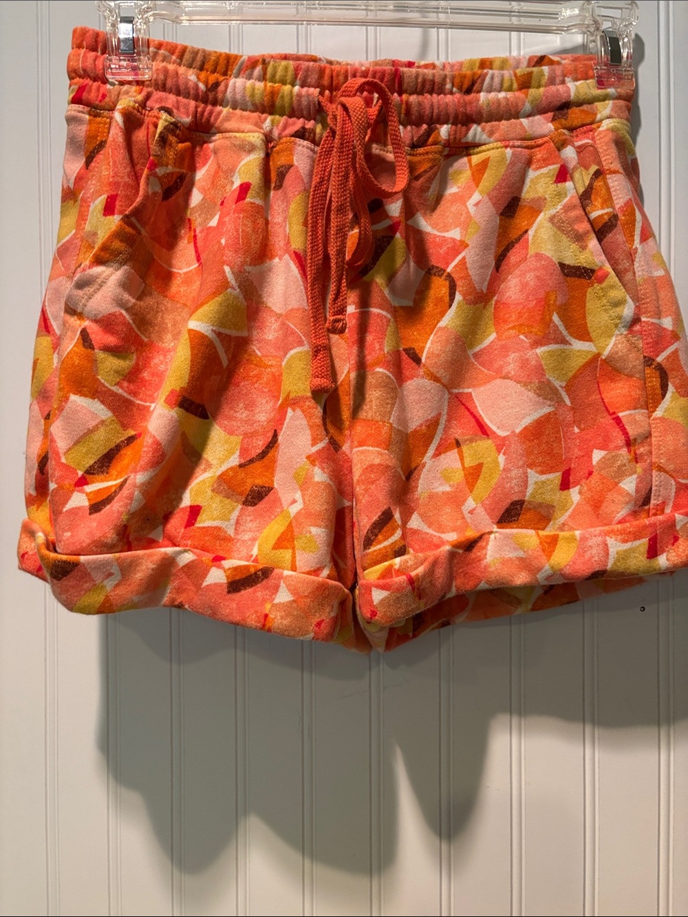 Anthropologie Daily Practice Women’s Orange Print Drawstring Shorts Sz S
